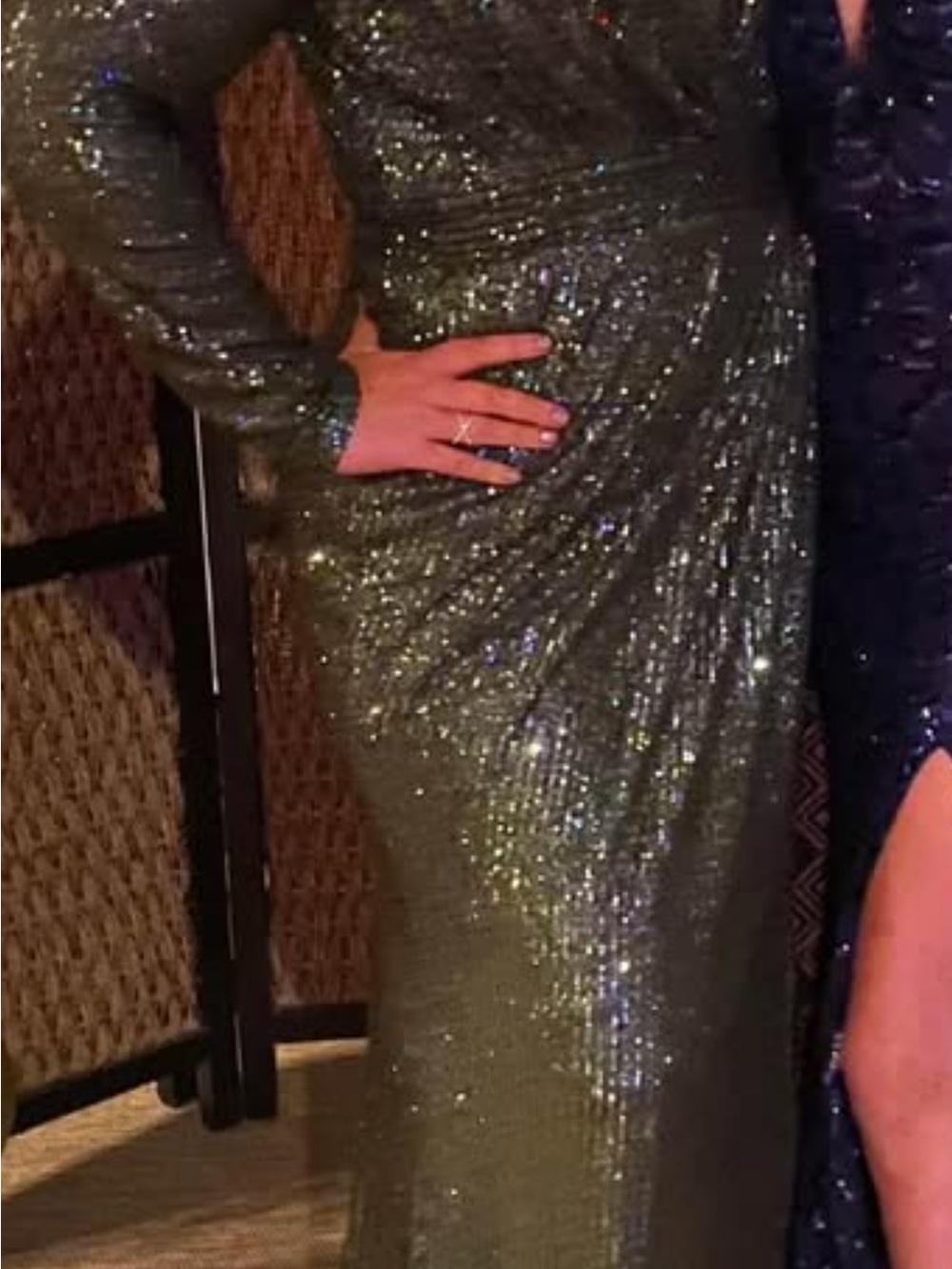 Lord & Taylor Olive Green Sequin Long Sleeve Gown